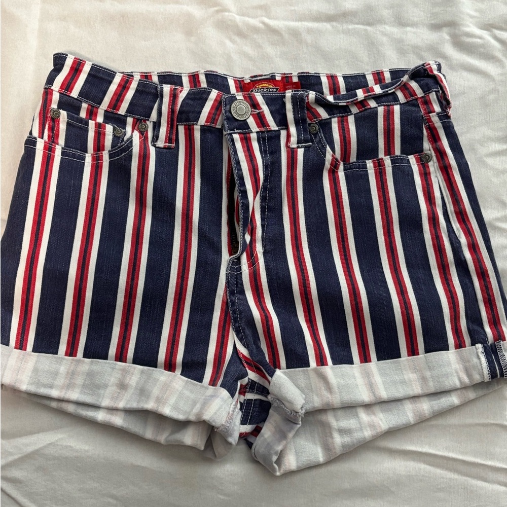 Dickies Red and Blue Striped Jean Shorts